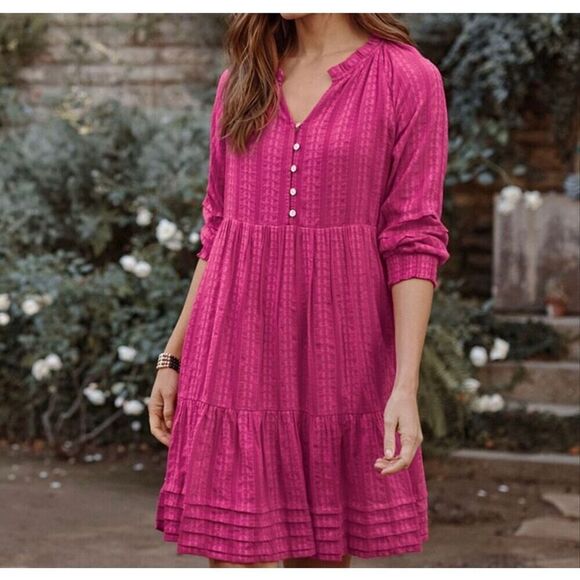 J.Jill Dresses & Skirts - J.Jill pink tiered dress button-front neckline and 3/4 length sleeves sz. XS